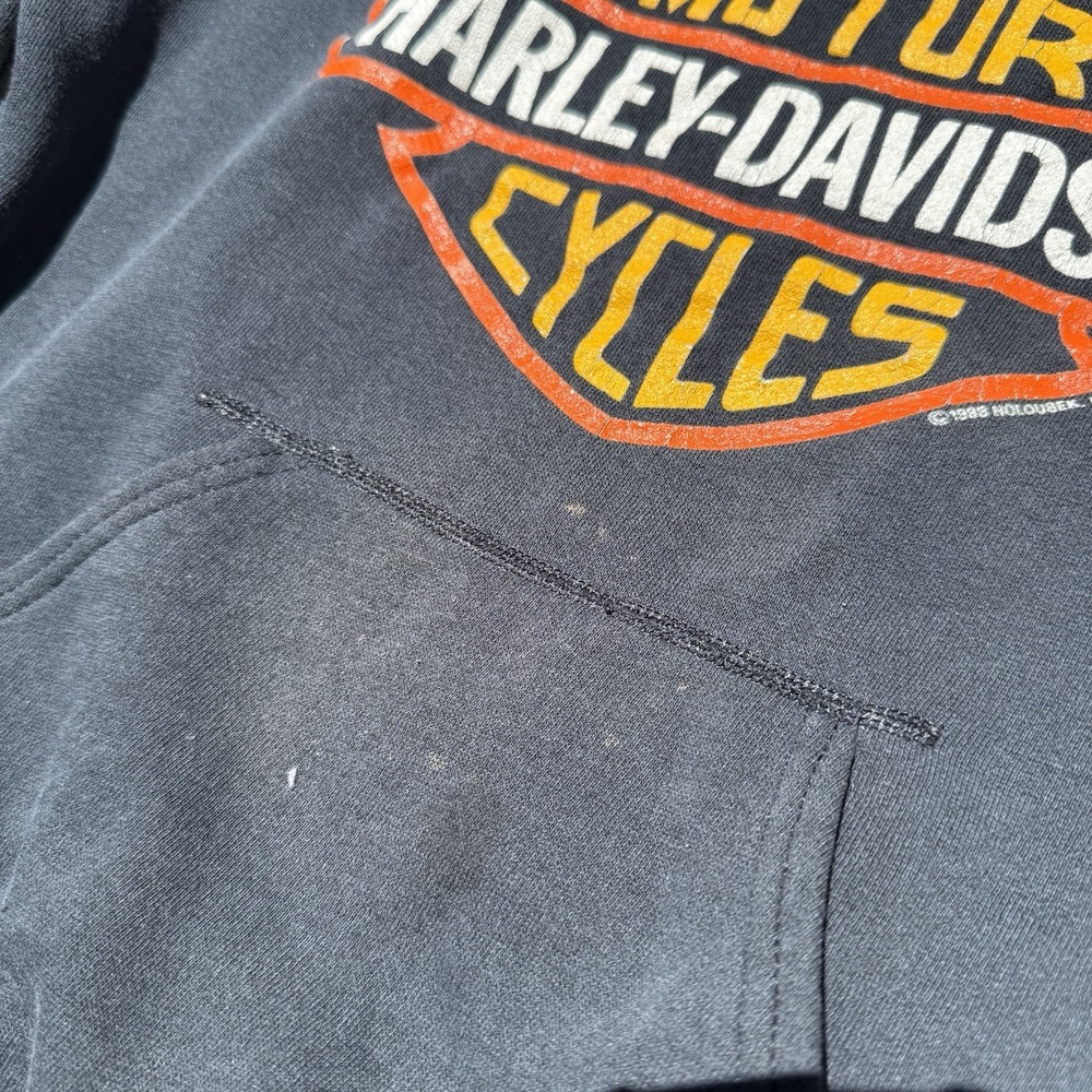 Vintage 80s Harley Davidson Hoodie Sweatshirt Medium Black Detroit Distressed - Picture 6 of 12